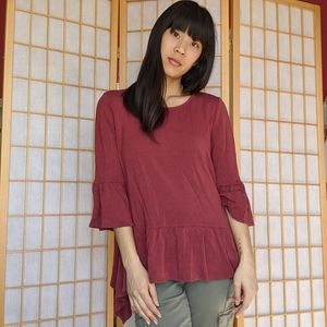 Rust color ruffle tunic top